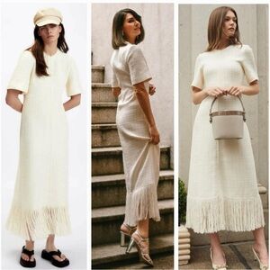Zara Ivory Textured Fabric long maxi dress Womens size L